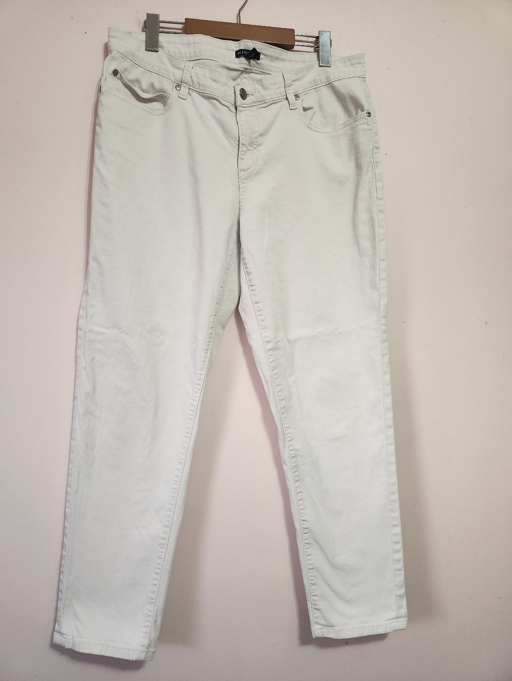 Eileen Fisher Organic Cotton Twill Stretch Slim Ankle Jeans Off-White Size 12